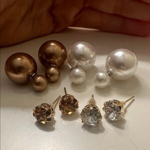 NWOT Elegant Pearl and Rhinestone Stud Earring Set